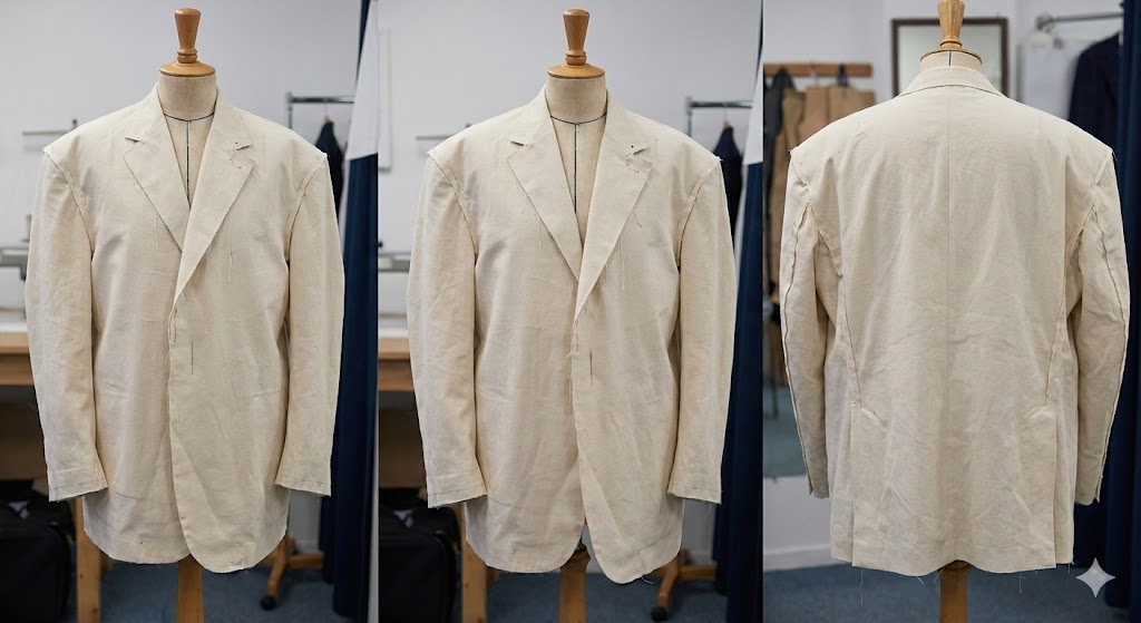 Suit jacket before fitting with looser lines