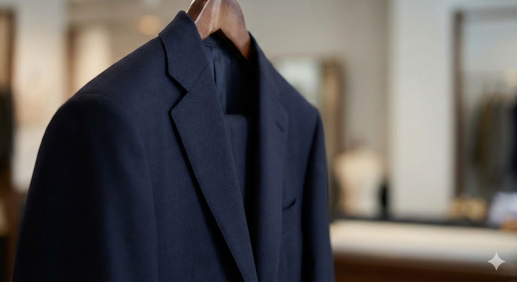 Suit jacket after tailoring with cleaner silhouette