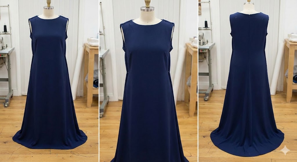 Dress before alterations with longer hem
