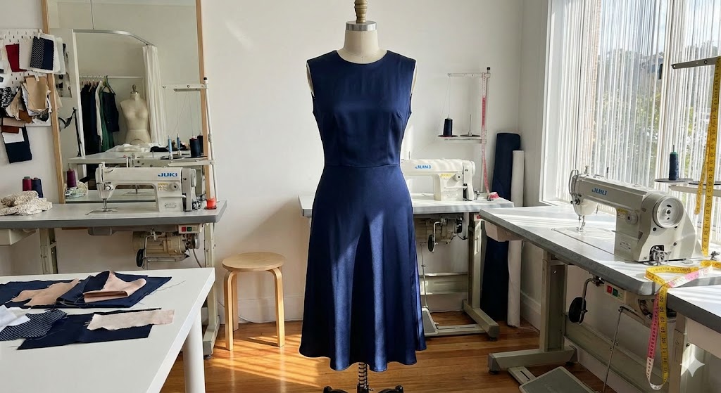 Dress after alterations with refined length and shape