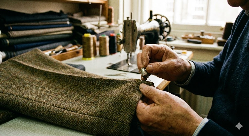 Tailor hand stitching a hem